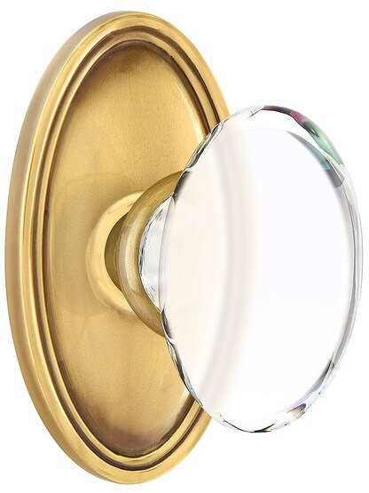 Oval Rosette Door Set With Hampton Crystal Knobs in Antique Brass.